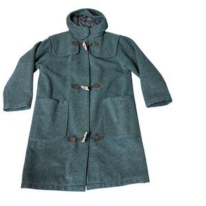 Vtg Woolrich Womens Medium Wool Mohair Hooded Coat Toggle Lined Green Snap USA